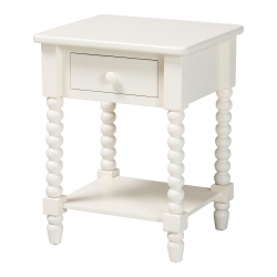 Baxton Studio Raynera End Table with Bobbin Legs - 1-Drawer Accent Table with Spindle Turned Legs and Open Shelf, Cottage Farmhouse Style Side Table for Living Room